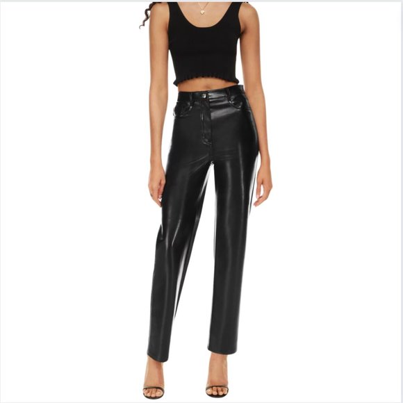 Wilfred Pants - Wilfred The Melina Pants High Waist Vegan Leather Straight Leg Casual Black 12